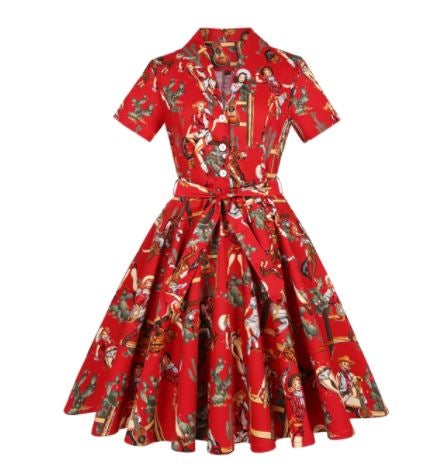 Vintage Plus-Kokoinen Rockabilly-Baarimekko
