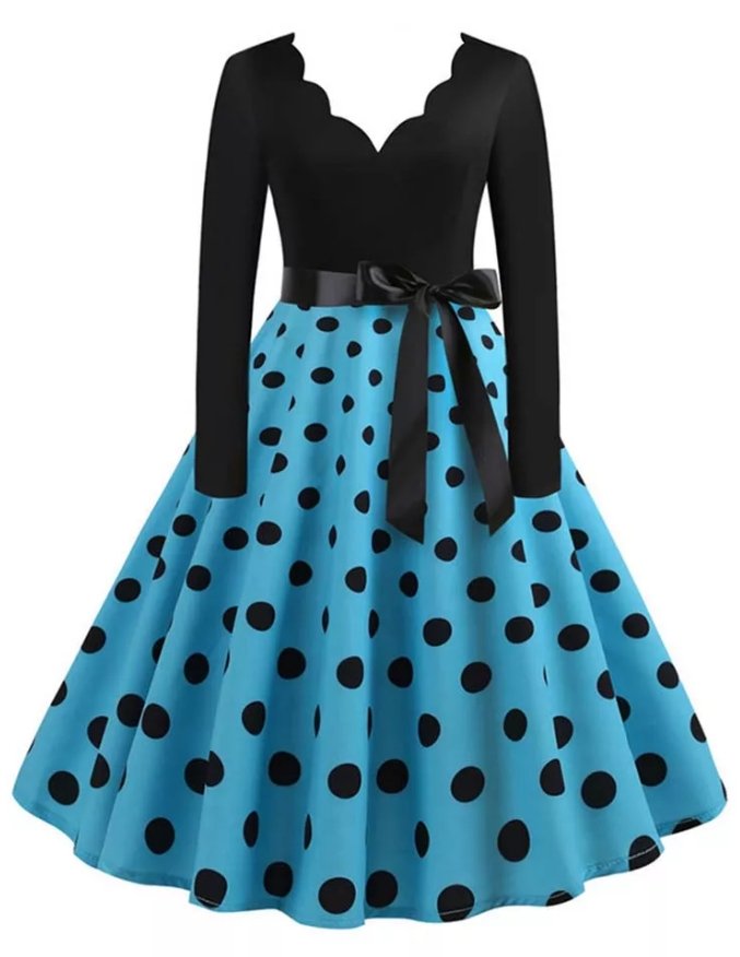 Vintage Plus Size Rockabilly-Mekko, Sininen Pilkku