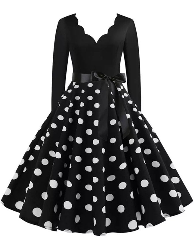 Vintage Plus Size Rockabilly-Mekko, Musta Pilkku