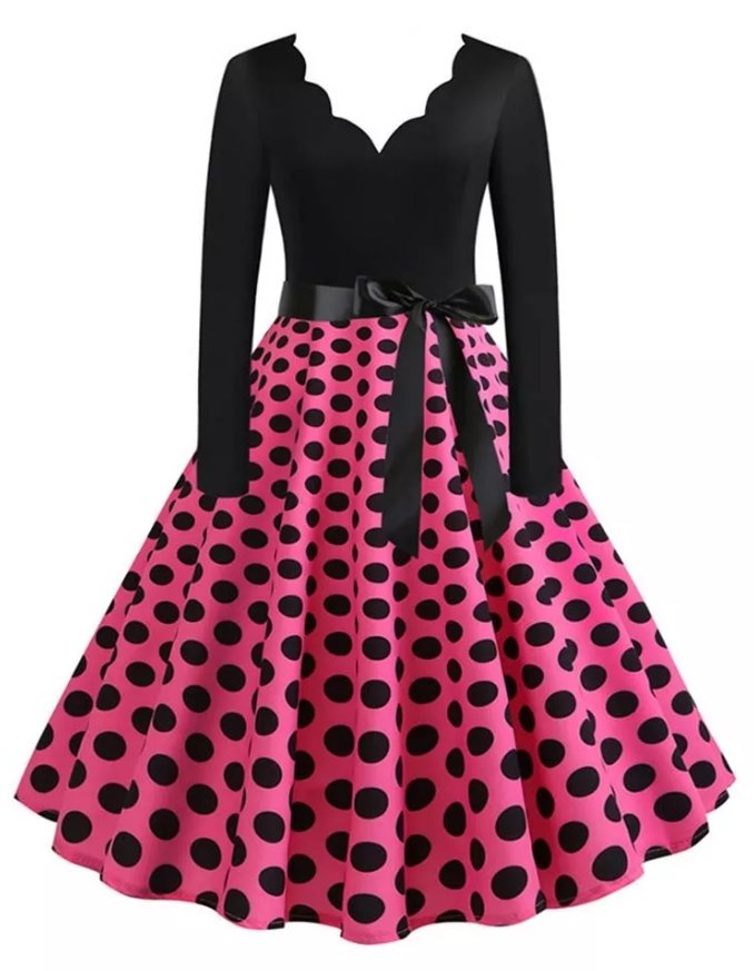 Vintage Plus Size Rockabilly Polka Dot Mekko Vaaleanpunainen