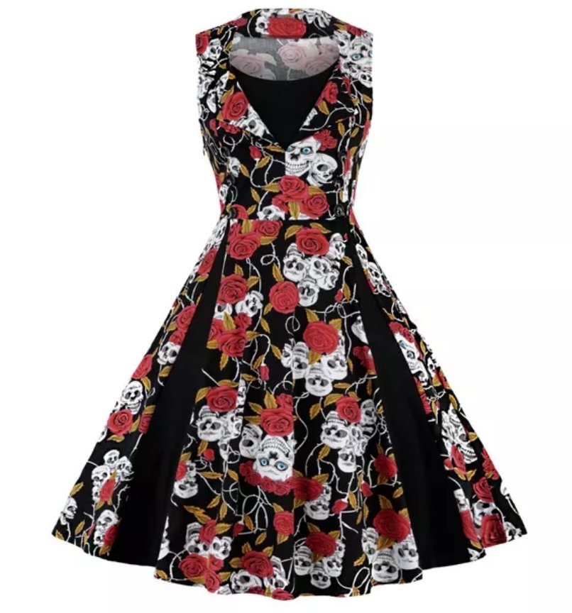 Vintage Plus Size Rockabilly Dress Skull Red