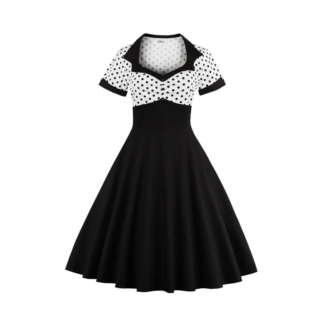 Vintage Plus Size Swing Mekko Musta Valkoinen