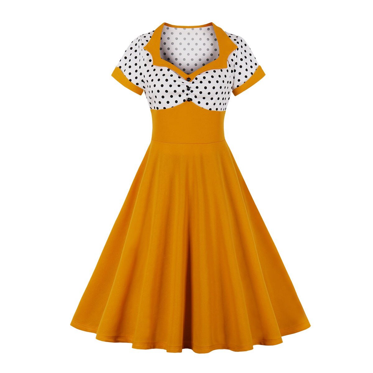 Vintage Plus Size Swing Mekko Oranssi Valkoinen