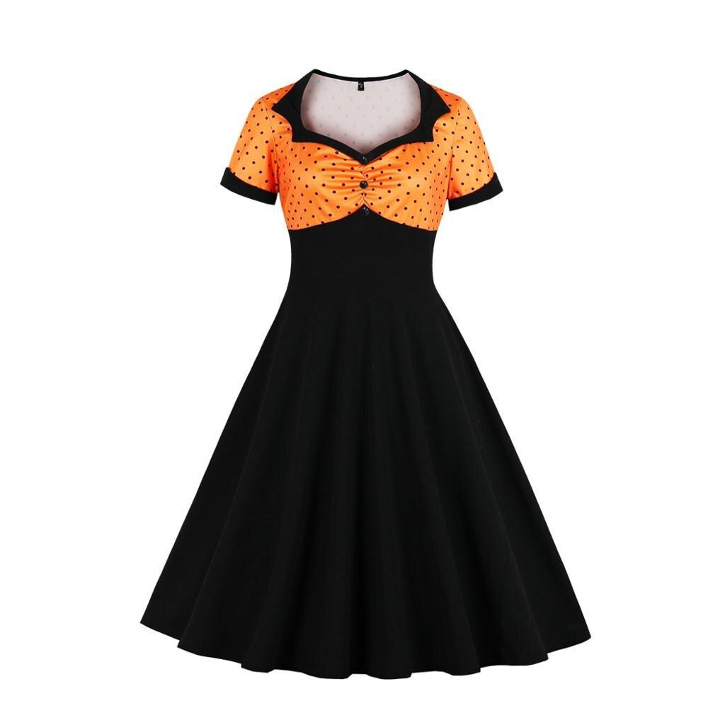 Vintage Plus Size Swing Mekko Oranssi Musta