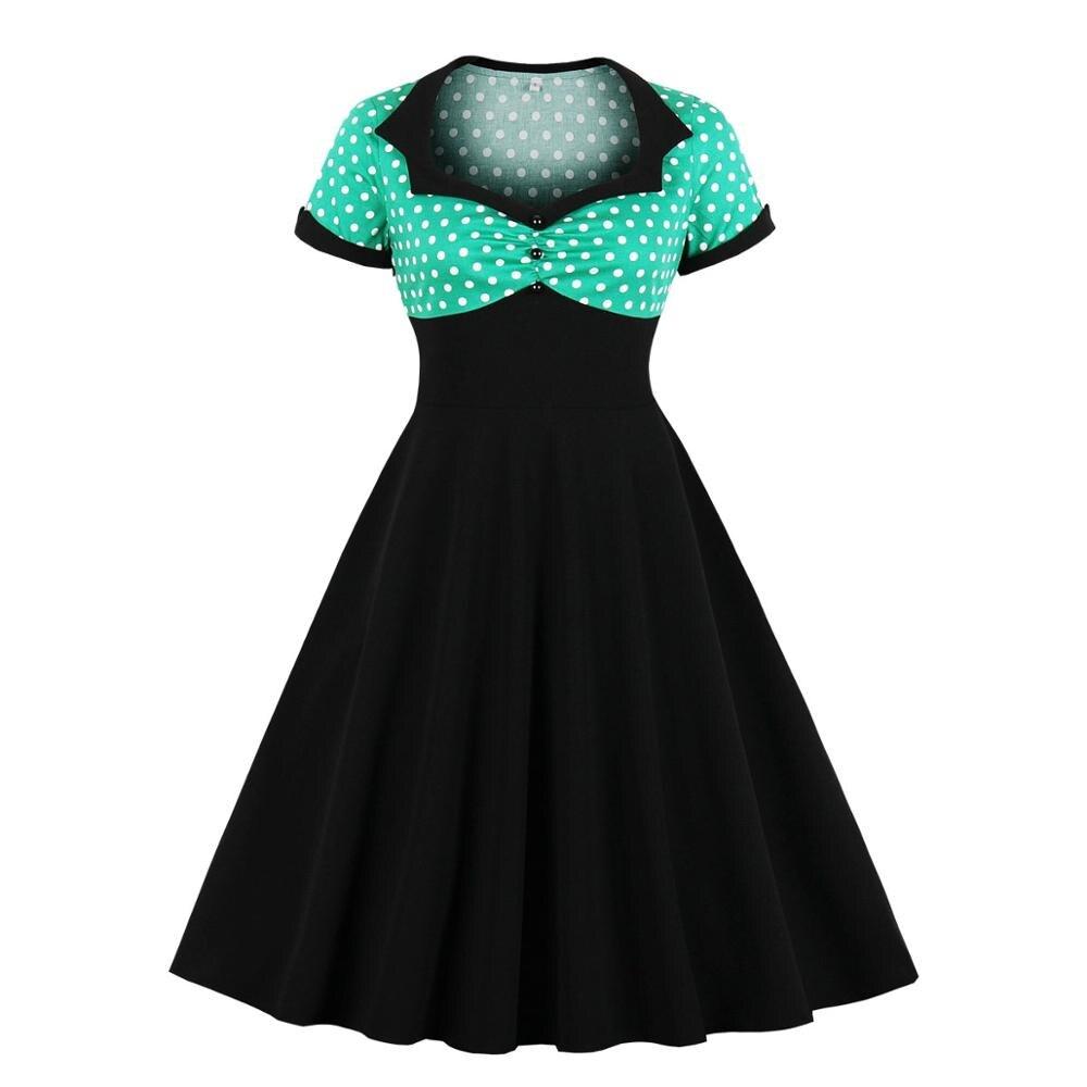 Vintage Plus Size Swing Mekko Vihreä Musta