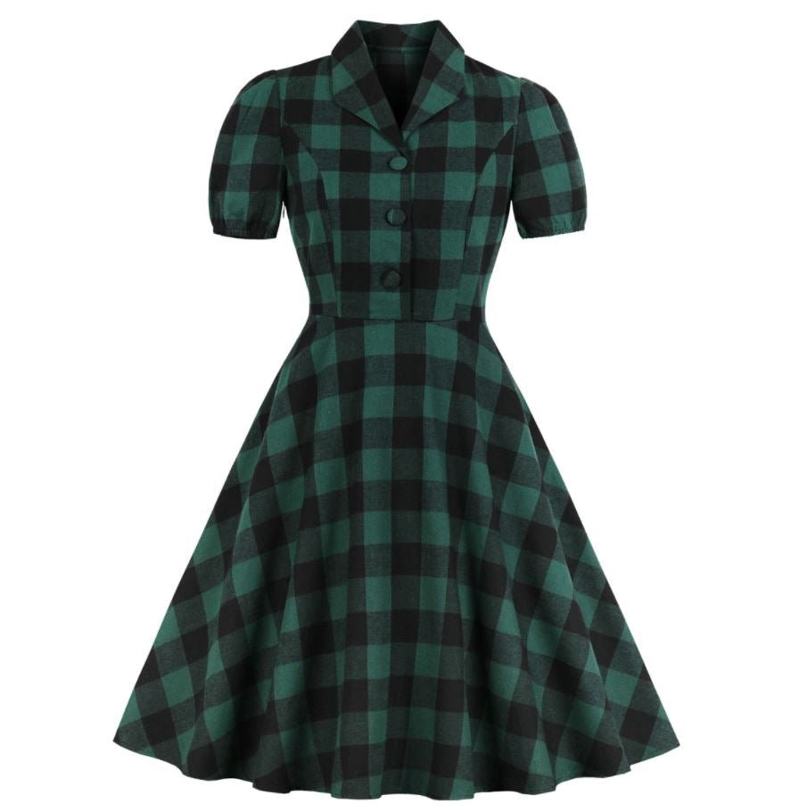 Vintage Plus-Koon Vihreä Ruutumekko