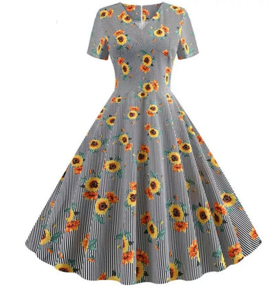 Vintage Harmaa Raidallinen Mekko