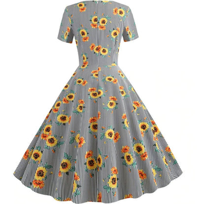 Vintage Harmaa Raidallinen Mekko