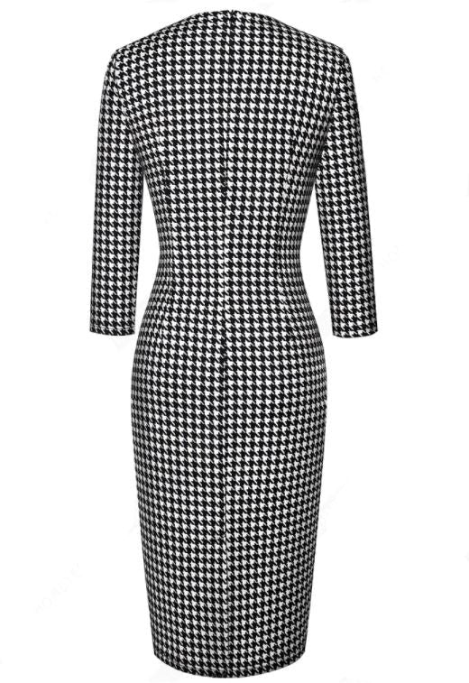 Vintage Talvinen Mustavalkoinen Mekko