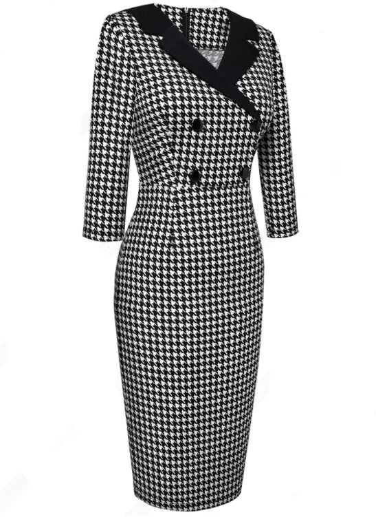 Vintage Talvinen Mustavalkoinen Mekko