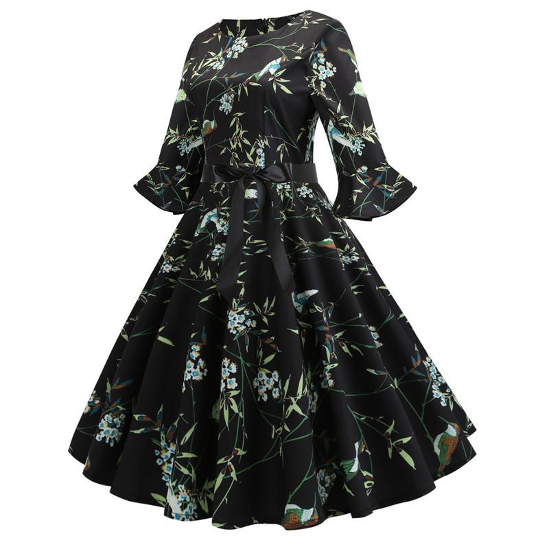 Vintage Musta Talvikukkien Mekko