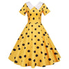 Vintage Keltainen Mekko Mustilla Pilkuilla