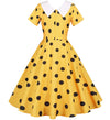 Vintage Keltainen Mekko Mustilla Pilkuilla