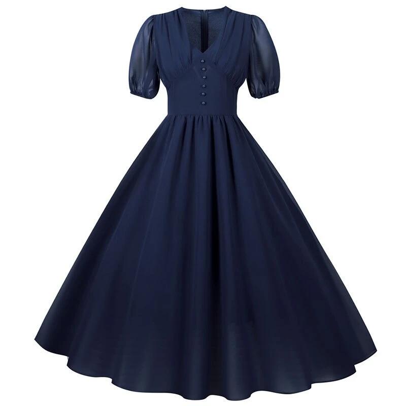 Vintage Pitkä 50-Luvun Sininen Mekko