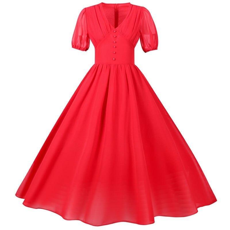 Vintage Pitkä 50-Luvun Punainen Mekko