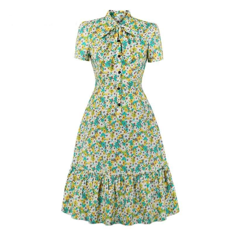 Vintage Vihreä Lyhythihainen Mekko