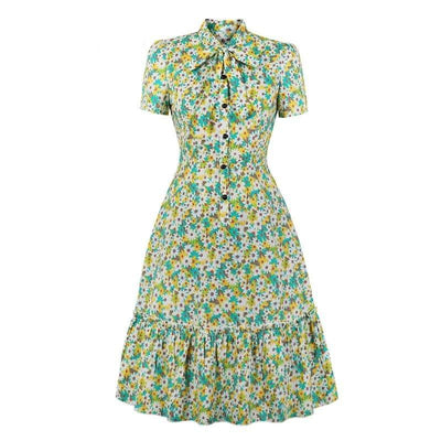 Vintage Vihreä Lyhythihainen Mekko