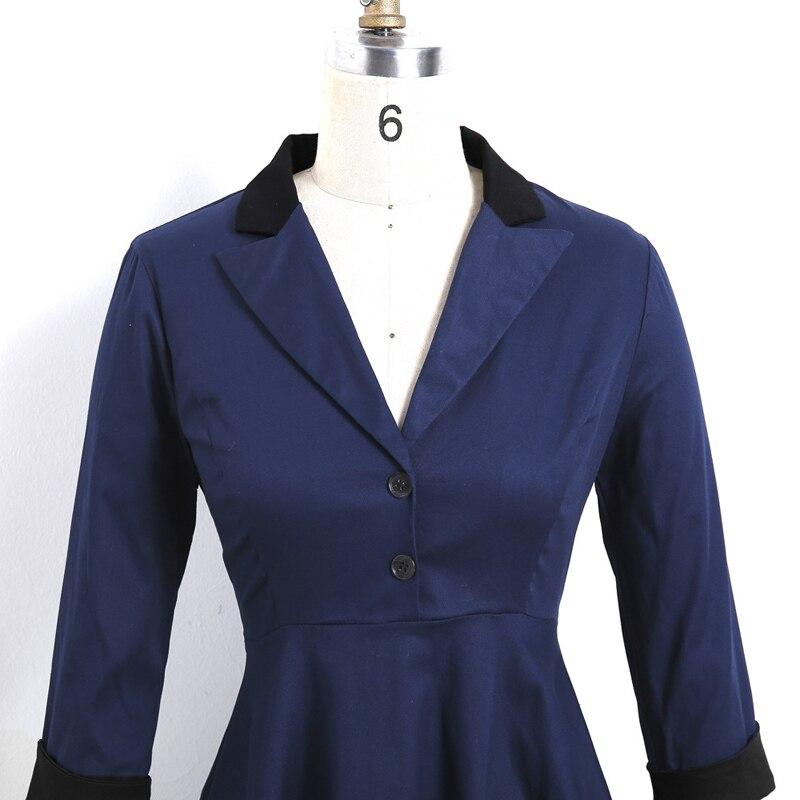 Vintage Pitkähihainen Laivastonsininen Mekko