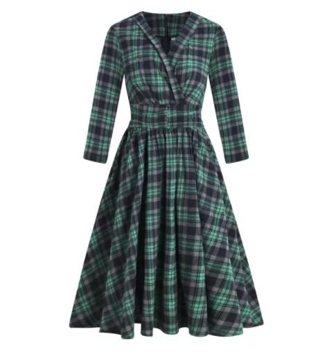 Vihreä Pitkähihainen Vintage-Mekko