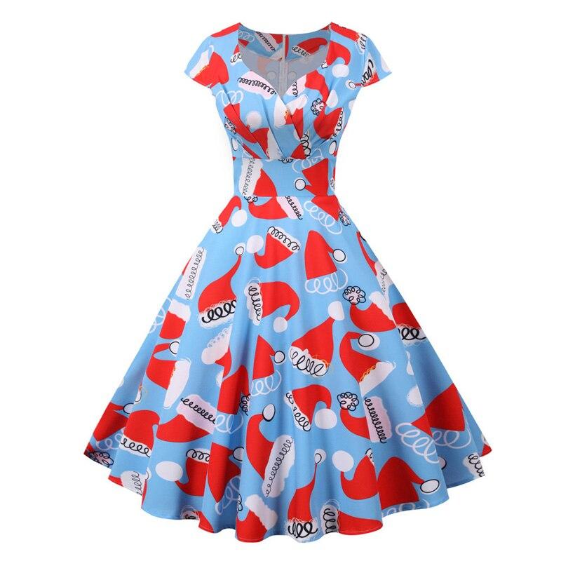 Vintage Jouluinen Plus-Koon Sininen Mekko