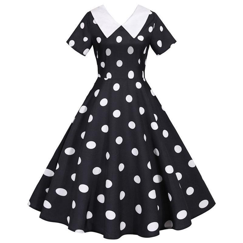 Musta Vintage Mekko Valkoisilla Pilkuilla