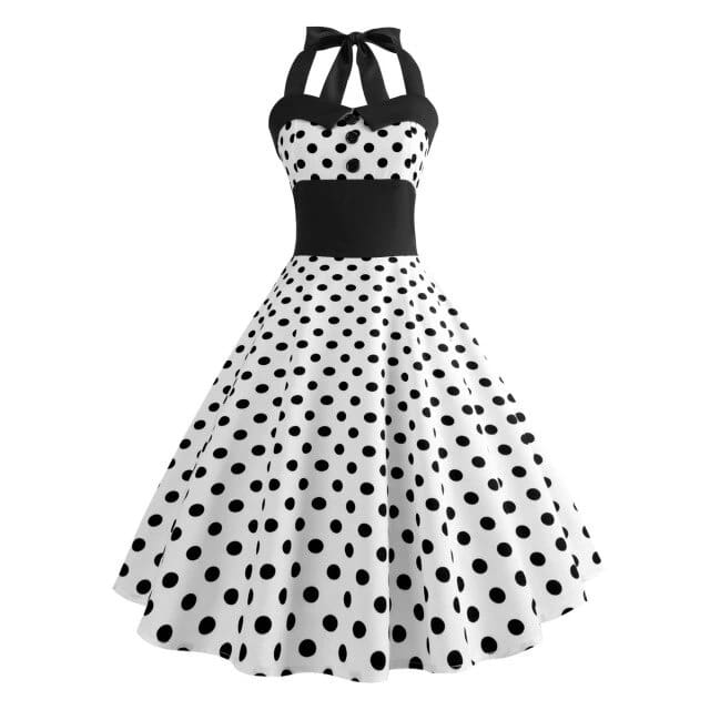 Vintage Mekko - Valkoinen Pilkullinen Pin-Up