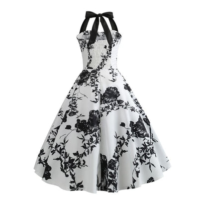 Vintage Pin-Up Mekko Mustia Kukkia