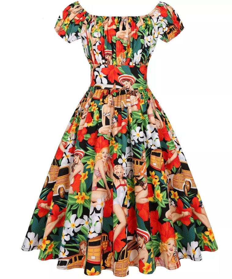 Valkoinen Plus-Kokoinen Vintage Pin Up -Mekko