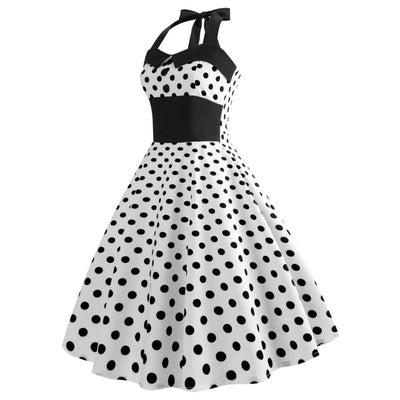 Vintage Mekko - Valkoinen Pilkullinen Pin-Up