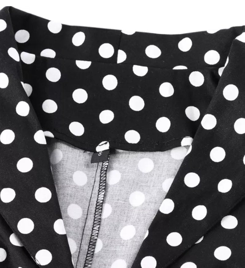 Vintage Musta Pilkkupintainen Mekko