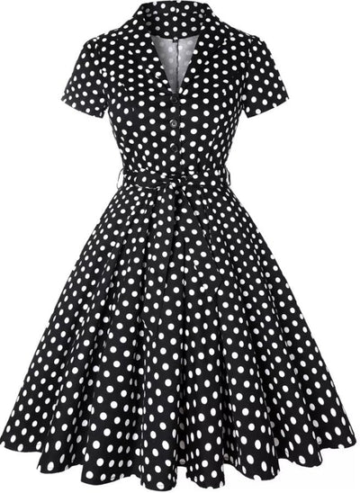 Vintage Musta Pilkkupintainen Mekko