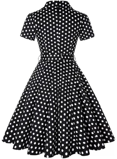 Vintage Musta Pilkkupintainen Mekko