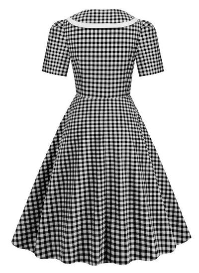Vintage Pin Up -Ruudullinen Mekko, Musta