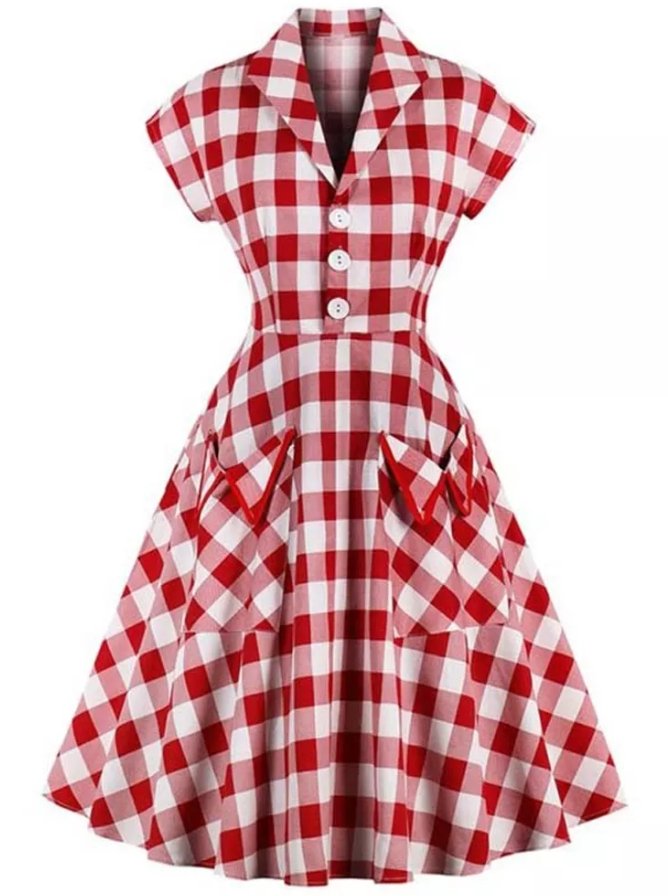 Vintage Pin Up -Punainen Ruudullinen Mekko