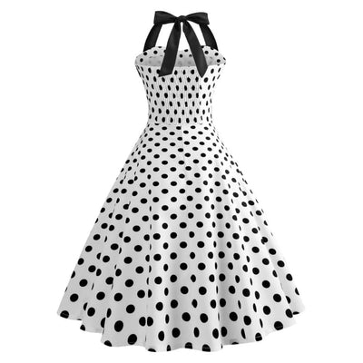 Vintage Mekko - Valkoinen Pilkullinen Pin-Up