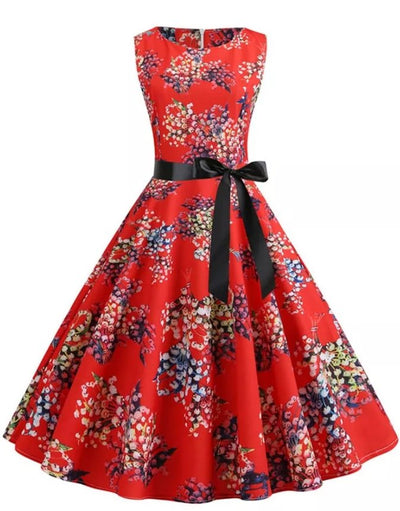 Vintage Pin Up -Mekko Punaisia Kukkia