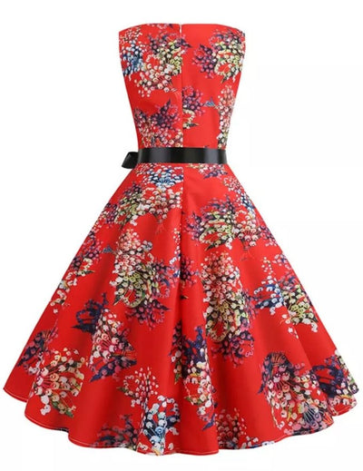 Vintage Pin Up -Mekko Punaisia Kukkia