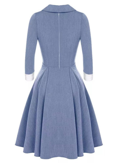 Sininen Laskostettu Vintage-Mekko