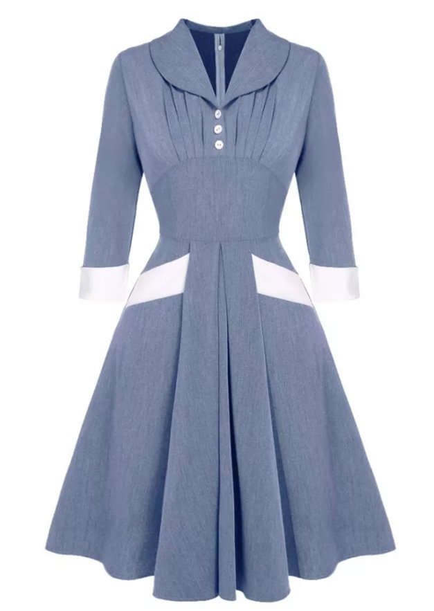 Sininen Laskostettu Vintage-Mekko