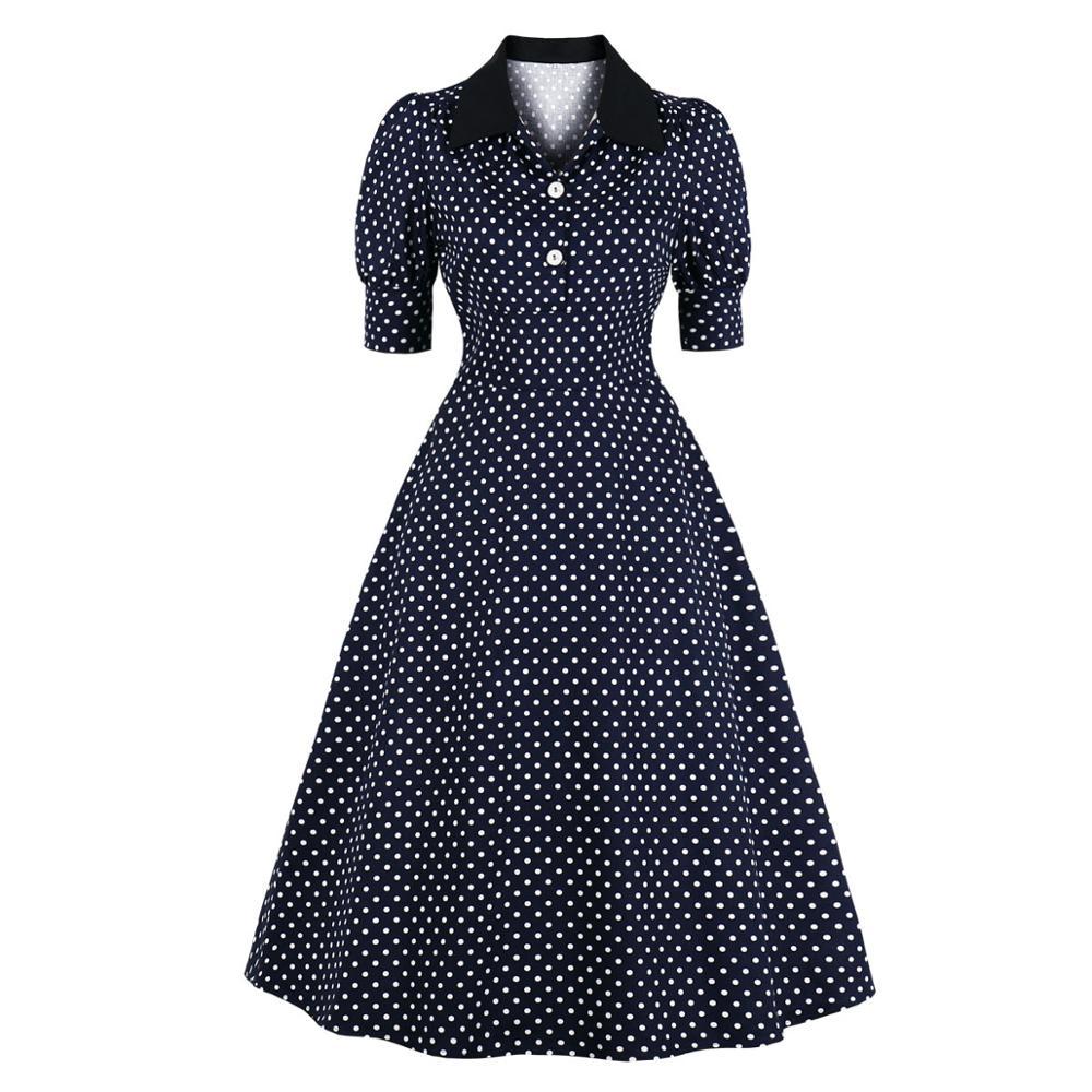 Vintage Laivastonsininen Pilkkumekko