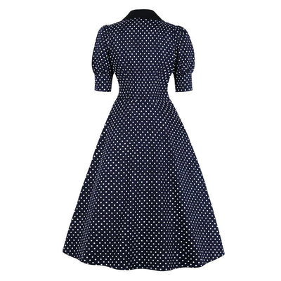 Vintage Laivastonsininen Pilkkumekko