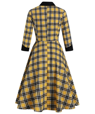 Vintage Keltainen Ja Musta Raidallinen Mekko