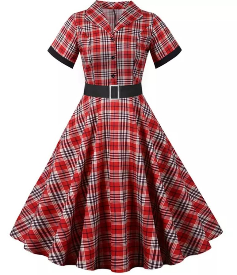 Vintage Punainen Ja Musta Raidallinen Mekko