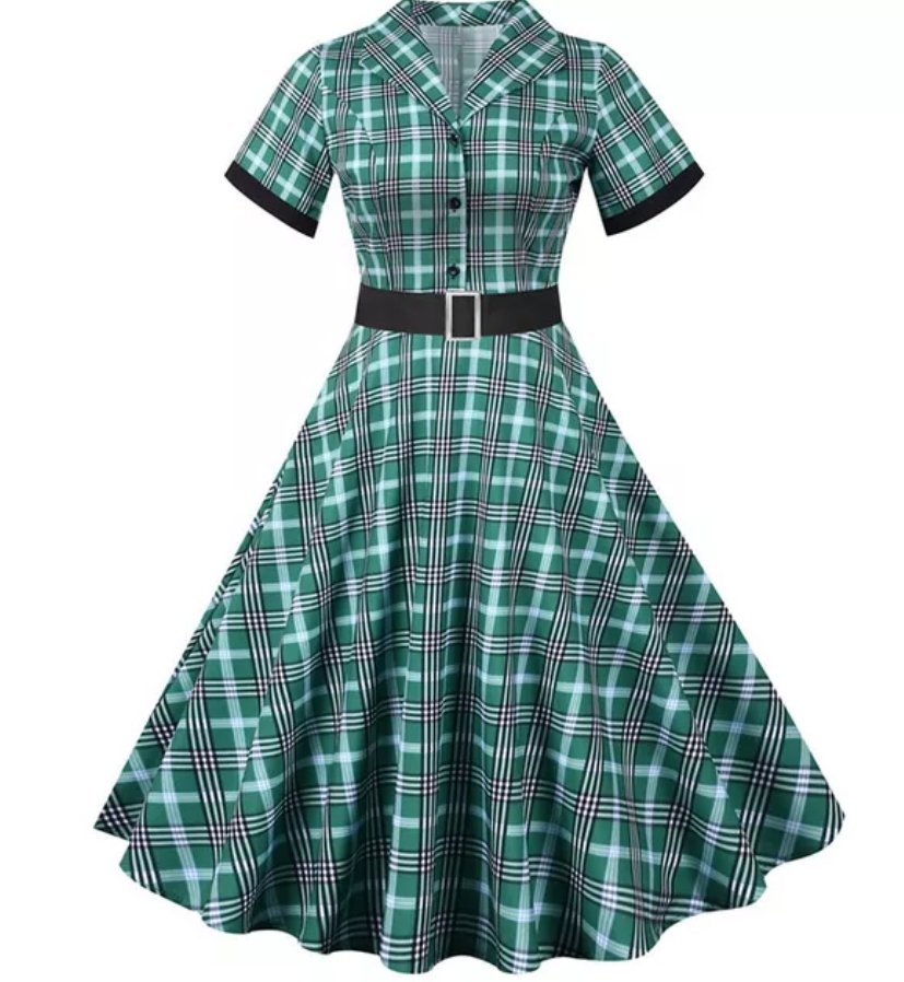 Vintage Vihreä Ja Musta Raidallinen Mekko