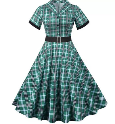 Vintage Vihreä Ja Musta Raidallinen Mekko