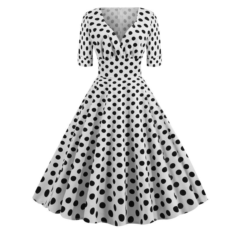 Vintage Rockabilly-Mekko 50-Luvun Valkoisia Pilkkuja