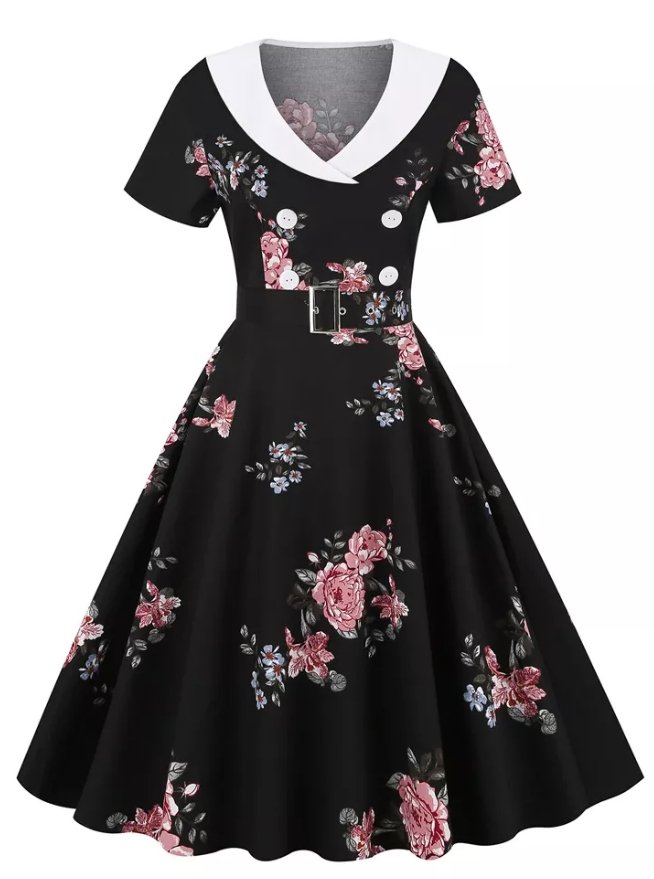 Vintage Rockabilly-Mekko 50-Luvun Kukkia