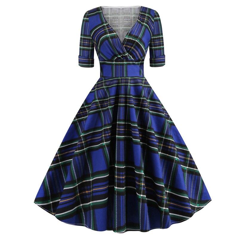 Vintage Rockabilly-Mekko 50-Luvun Tartaninsininen