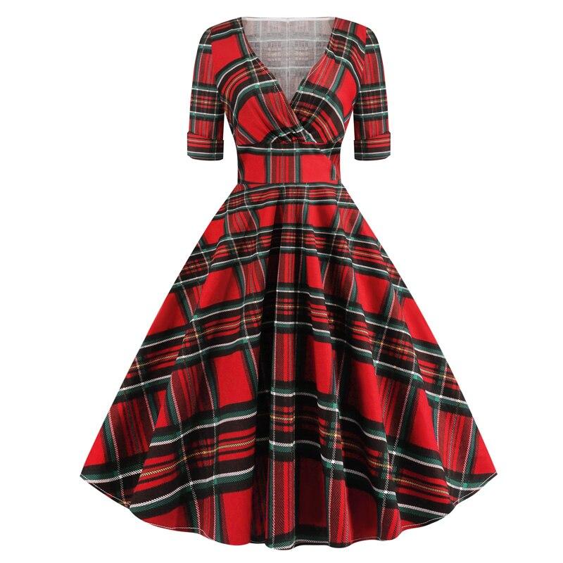 Vintage Rockabilly-Mekko 50-Luvun Tartaninpunainen