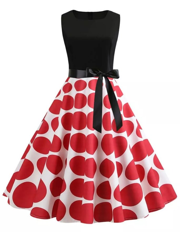 Vintage Punainen Ja Musta Rockabilly-Mekko